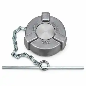 Aluminum non-locking diesel fuel cap with chain and bail