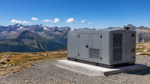 Enclosed diesel generator installed at a high-elevation mountain site