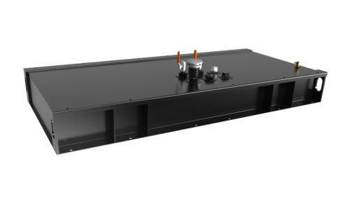 Compact 50-gallon sub-base steel diesel tank engineered for seamless under-generator installation.