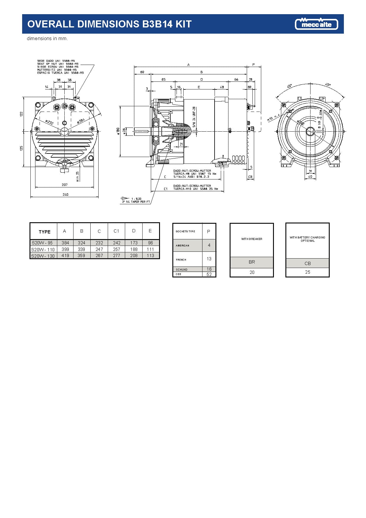 Alternator S20W Specifications B3B14 Kit